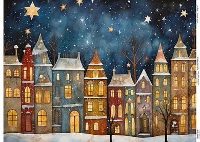 Decoupage Card Cozy houses-13, #0930, 29.7x42cm