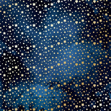 Einseitig bedrucktes Blatt Papier mit Goldfolienprägung, Muster Goldene Sterne Nachtgarten, 30,5 x 30,5 cm