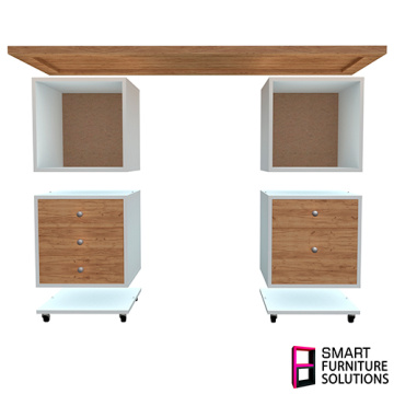 Versatile, convertible workbench 1600x600x900 mm, Set: table top, 2 drawers, 2 sections, 2 mobile platforms - 2