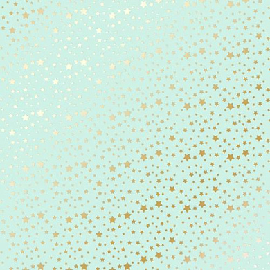 лист односторонней бумаги с фольгированием, дизайн golden stars, mint, 30,5см х 30,5см