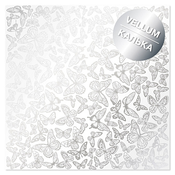 Silver foiled vellum sheet, pattern Silver Butterflies 29.7cm x 30.5cm