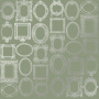Sheet of single-sided paper embossed with silver foil, pattern Silver Frames Olive 12"x12" 