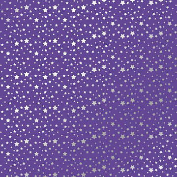 Sheet of single-sided paper embossed with silver foil, pattern Silver stars, color Lavender 12"x12"