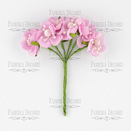 Set of small peach flowers pink, 6 pcs