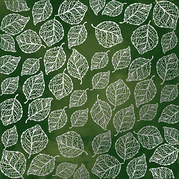 Sheet of single-sided paper embossed with silver foil, pattern Silver Delicate Leaves, color Dark green aquarelle 12"x12" 