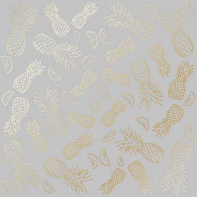 лист односторонней бумаги с фольгированием, дизайн golden pineapple gray, 30,5см х 30,5 см