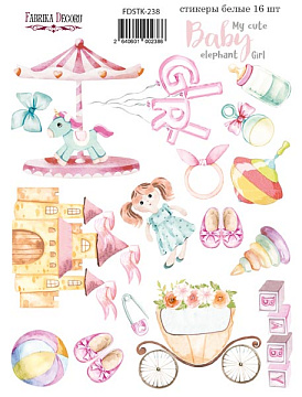 Set of stickers 16pcs My cute Baby elephant girl #238