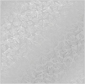 Sheet of single-sided paper embossed with silver foil, pattern Silver Rose leaves, color Gray 12"x12" 
