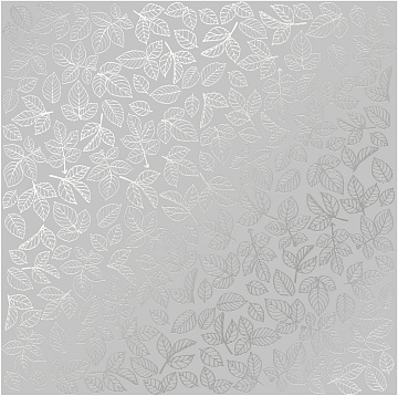 Sheet of single-sided paper embossed with silver foil, pattern Silver Rose leaves, color Gray 12"x12" 