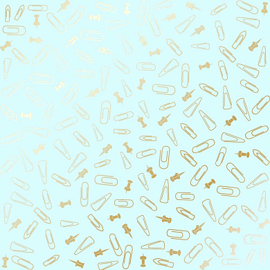 лист односторонней бумаги с фольгированием, дизайн golden drawing pins and paperclips, mint, 30,5см х 30,5см