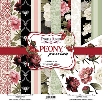 Double-sided scrapbooking paper set Peony passion 8"x8", 10 sheets