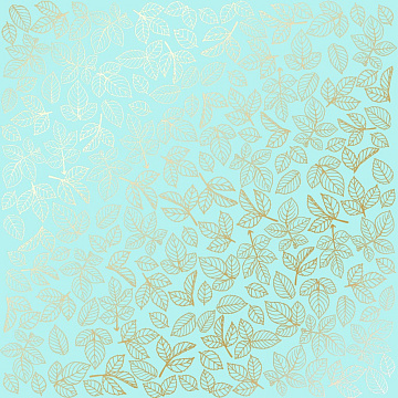 Sheet of single-sided paper with gold foil embossing, pattern "Golden Rose leaves, color Turquoise"