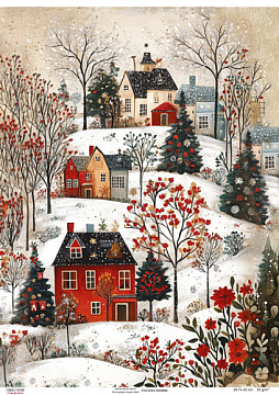 Karta Decoupage "Zima w mieście", #0866, 29,7x42cm