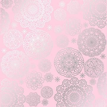 Sheet of single-sided paper embossed with silver foil, pattern Silver Napkins Light pink 12"x12" 