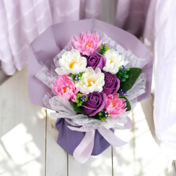 Bouquet of white and purple chrysanthemums with roses “Surprise” - 2 Bouquet of white and purple chrysanthemums with roses “Surprise” - 2