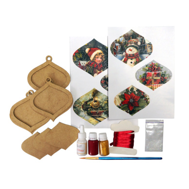 diy wooden set “vintage christmas” for making 3 christmas tree decorations, #053 - 2