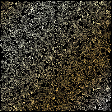 Sheet of single-sided paper with gold foil embossing, pattern Golden Poinsettia Black, 12"x12"