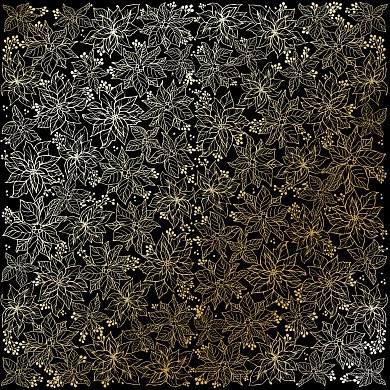 лист односторонней бумаги с фольгированием, дизайн golden poinsettia black, 30,5см х 30,5 см