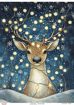 Karta Decoupage "Świąteczny renifer w girlandzie", #0890, 29,7x42cm