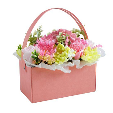 "Peach Elegy"  Flowers in a box purse, 200 x 200 x 100 mm