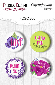 Set of 4pcs flair buttons for scrabooking "Mind Flowers 2" #305