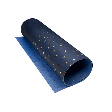 Piece of PU leather for bookbinding with gold pattern Golden Drops Dark blue, 50cm x 25cm