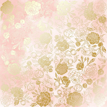 Sheet of single-sided paper with gold foil embossing, pattern "Golden Peony Passion, color Vintage pink watercolor"