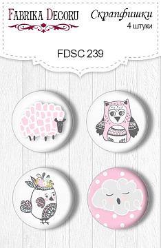 Set of 4pcs flair buttons for scrabooking "Scandi Baby Girl 1" #239