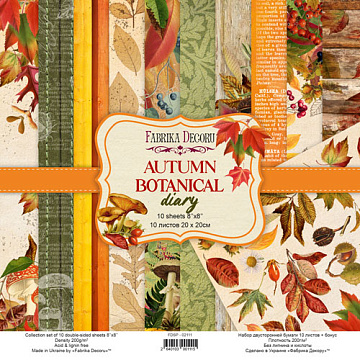 Double-sided scrapbooking paper set Autumn botanical diary 8"x8", 10 sheets