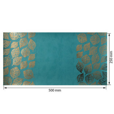 отрез кожзама с тиснением золотой фольгой, дизайн golden leaves turquoise, 50см х 25см - 2