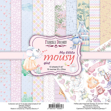 Double-sided scrapbooking paper set My little mousy girl 8"x8", 10 sheets