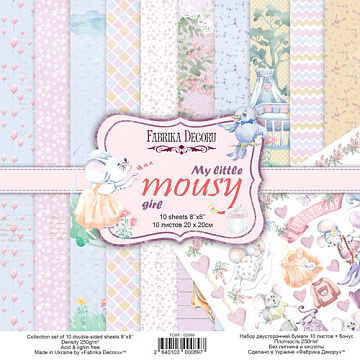 Doppelseitiges Scrapbooking-Papierset My little mousy girl 20 cm x 20 cm, 10 Blätter