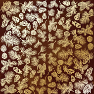Sheet of single-sided paper with gold foil embossing, pattern "Golden Pine cones Brown aquarelle"