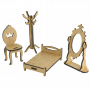 3D-Figuren für Puppenhäuser und Schattenkästen Dekoration Bett, Kleiderbügel, Stuhl, Spiegel, Set #55