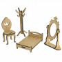 3D figures for decorating dollhouses and shadow boxes, Bed, Hanger, Chair, Mirror, Set #55