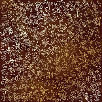 Sheet of single-sided paper with gold foil embossing, pattern "Golden Rose leaves, color Brown aquarelle"