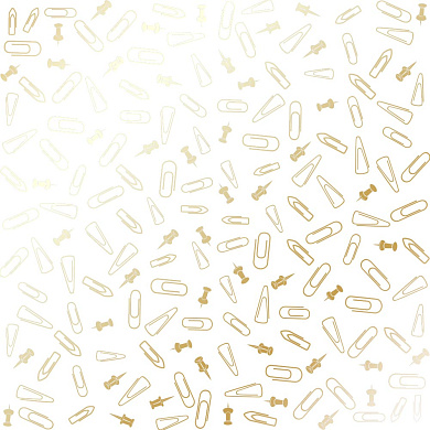 лист односторонней бумаги с фольгированием, дизайн golden drawing pins and paperclips, white, 30,5см х 30,5см