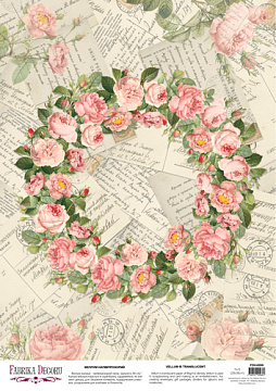 Arkusz kalki z nadrukiem, Deco Vellum, format A3 (11,7" х 16,5"), "Romantic Rose Wreath"