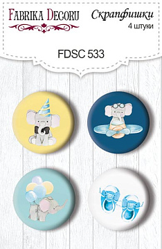 Set mit 4 Flair-Knöpfen zum Scrapbooking My cute Baby Elephant Boy #533