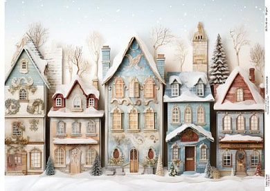 Decoupage Card Snow-covered houses-2, #0936, 29.7x42cm