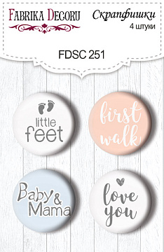 Set of 4pcs flair buttons for scrabooking "Baby&Mama" EN #251