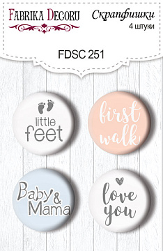 Set mit 4 Stk. Flair Buttons zum Scrapbooking "Baby&Mama" EN #251