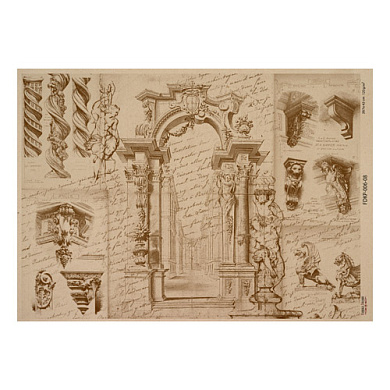 лист крафт бумаги с рисунком history and architecture #08, 42x29,7 см