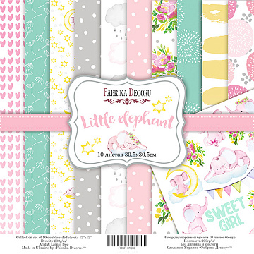 Double-sided scrapbooking paper set Little elephant 12"x12, 10 sheets