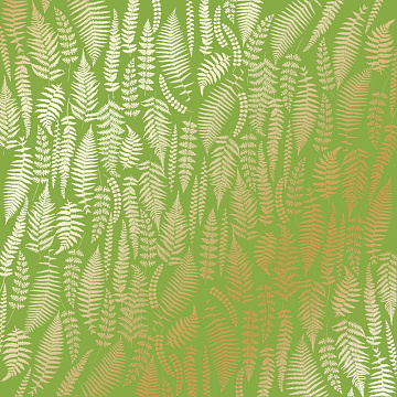 Blatt aus einseitigem Papier mit Goldfolienprägung, Muster Goldfarn, Farbe Hellgrün