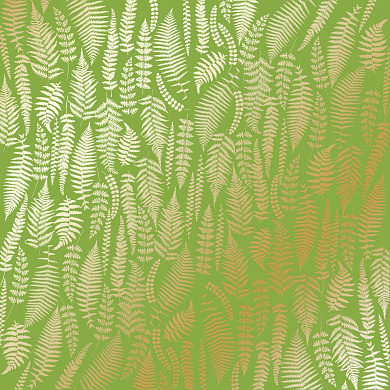 лист односторонней бумаги с фольгированием, дизайн golden fern, bright green, 30,5см х 30,5см