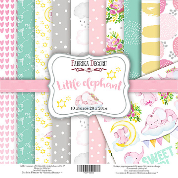 Doppelseitiges Scrapbooking-Papierset Kleiner Elefant, 20 cm x 20 cm, 10 Blätter