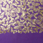 Skóra PU do oprawiania ze złotym tłoczeniem, wzór Złote Motyle Fioletowy, 50cm x 25cm 