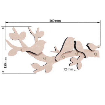 Wall key holder "Birds on a twig" #325 - 2