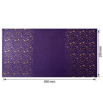 Piece of PU leather with gold stamping, pattern Golden Stars Violet, 50cm x 25cm - 2
